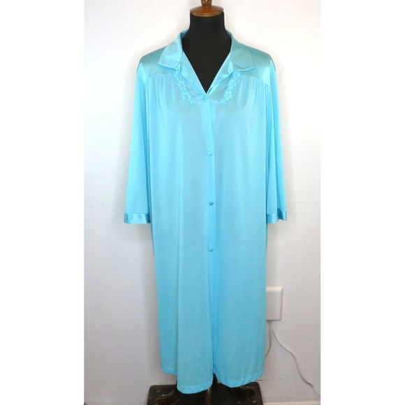 Vanity Fair Other - Vintage Vanity Fair Size XL Teal Flower Nightgown House Coat Nylon Lightweight
